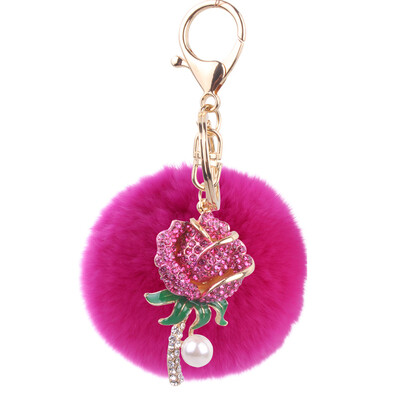 

Korean fashion pink rose keychain creative rex rabbit plush ball car bag pendant small gifts