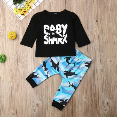 

Toddler Kids Baby Boys Clothes Outfits Sets Long T-Shirt Tops Shark Pants