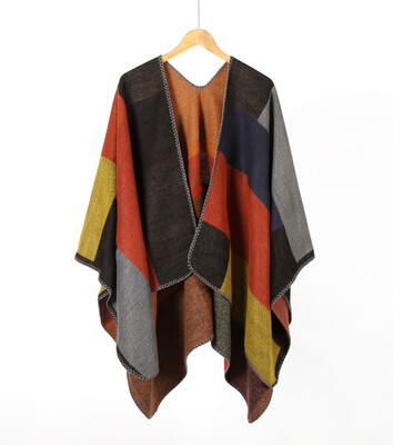 

Autumn&winter scarf wild plaid ladies travel shawl imitation cashmere Europe&the United States foreign trade national wind split thick cloak