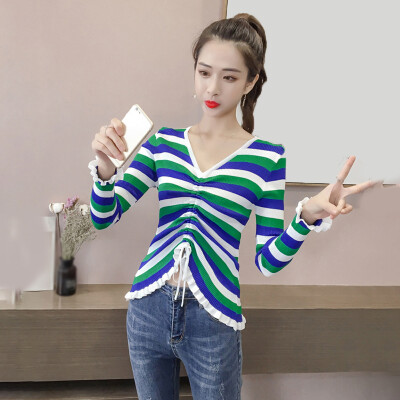 

Autumn Womens V Neck Long Sleeve Slim T Shirt New Bottoming Shirts Blouses Tops