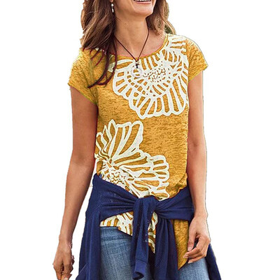 

Starmoon Women Summer Floral Printing Shirt Cold Shoulder Casual Tops Blouse