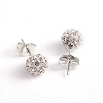

Polymer Clay Rhinestone Ball Stud Earrings with Steel Pins Crystal 8mm Pin 08mm