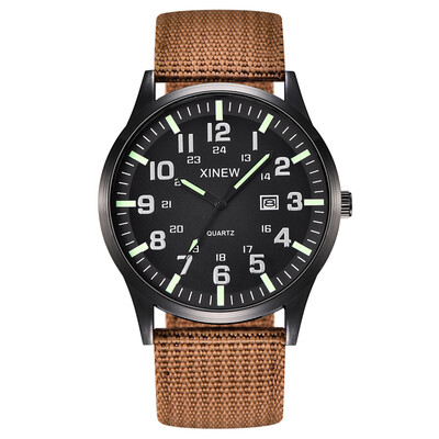 

Gobestart Men Boy Round Dial Nylon Strap Band Military Date Quartz Wrist Watch Gift