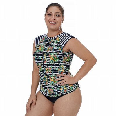 

Plus Size Womens Swimwear striped print quick-drying surf suit swimwear top