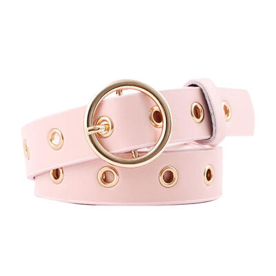

Women Round Buckle Eyelets Adjustable Faux Leather Belt Jeans Pants Waistband