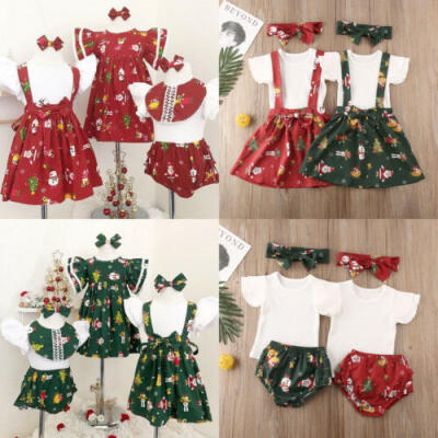 

US Sister Match Christmas Clothes Kids Baby Girl Tops Dress Shorts Outfits 3PCS