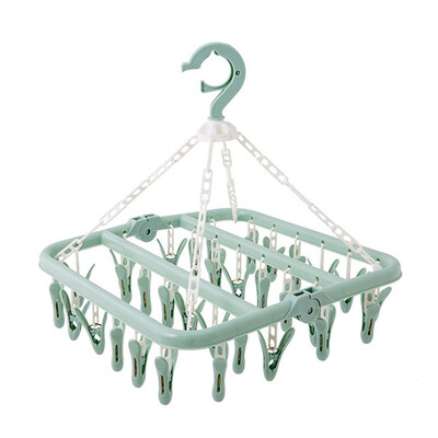 

32 Clips Socks Drying Rack Hanging Folding Laundry Underwear Bra Hanger Foldable