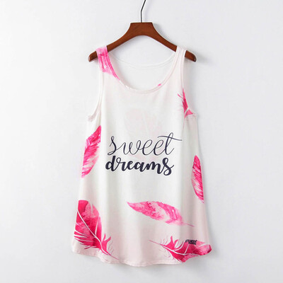 

Starmoon Women Printed Sleeveless long Section Of the Large Shirt Tide T Top Vest