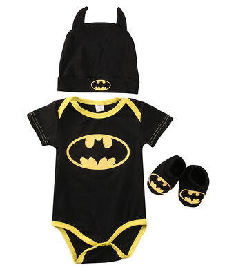 

Newborn Baby Boy Girl Clothes Batman RompersShoesHat Costumes 3Pcs Outfits Set
