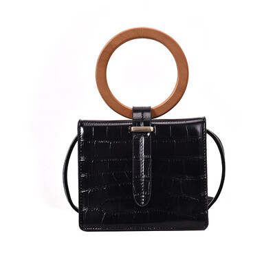

Stone Pattern PU Leather Crossbody Bags For Women 2019 New Ladies Purses&Handbags With Wood Round Handle Small Shoulder Bag