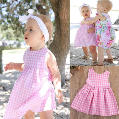 

Summer Baby Infant Girls Sleeveless Checked Dress One-pieces Outfits Dresses