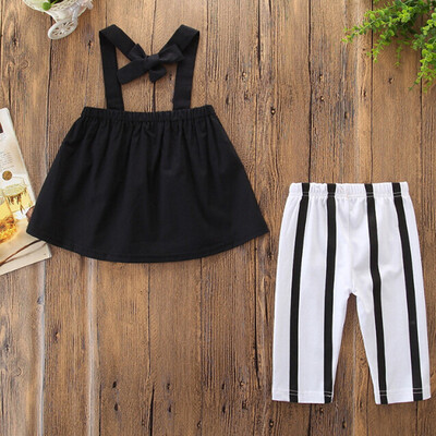 

Toddler Kid Baby Girl Clothes Strap TopsStripe Long Pants Summer Outfits Set