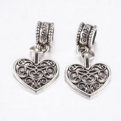 

Tibetan Style Alloy European Dangle Beads Large Hole Pendants Hollow Heart Antique Silver 28mm Pendant 165x15x15mm