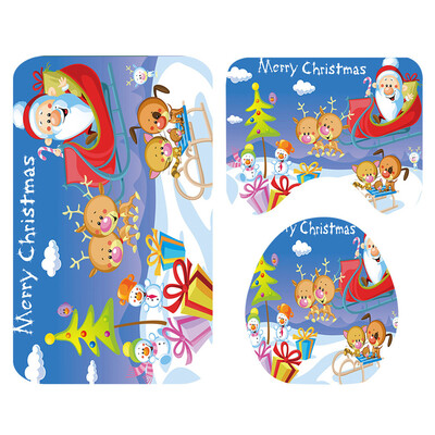 

Gobestart Santa Christmas Print Toilet Bathroom Mat And Shower Curtain Four-Piece Set
