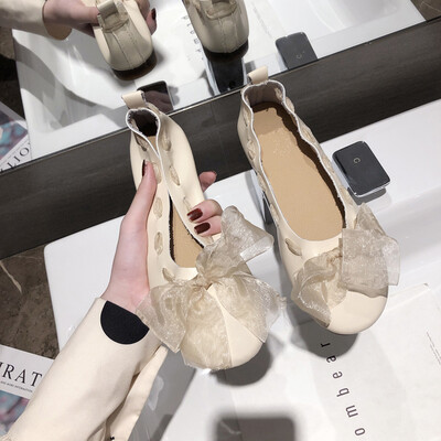 

Single-shoe womens spring shallow-mouthed flat-bottomed Joker fairy summer popular ribbon gentle wind late Doudou tide shoes