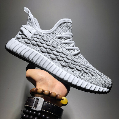 

FAN PAO like Adidas Fish scales yeezy air boost 350 v2 mesh breathable men running practice walking slip on athletic sneakers