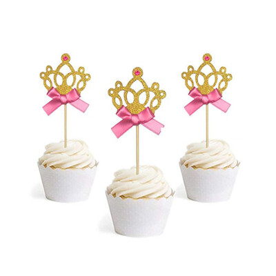 

Siaonvr Gold Glitter Princess Crown Tiara Cake Cupcake Toppers Picks for Party Decor