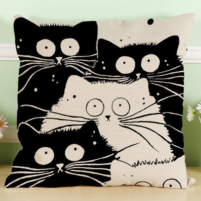 

〖Follure〗Vintage Cat Dog Cotton Pillow Case Sofa Waist Throw Cushion Cover Home Decor A