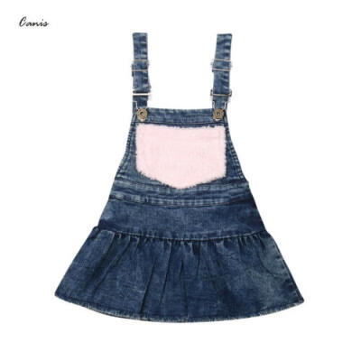 

Toddler Kids Baby Girls Suspender Fluffy Pageant Party Denim Gown Dress Sundress