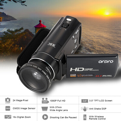 

ORDRO HDV-V7 1080P Full HD Digital Video Camera Camcorder Max 24 Mega Pixels 16× Digital Zoom 30" Rotatable LCD Screen w 37mm 0