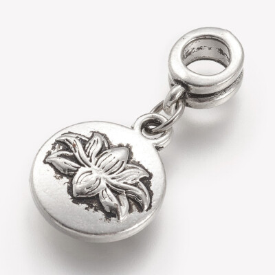 

Tibetan Style Alloy European Dangle Beads Flat Round with Lotus Flower Antique Silver 28mm Hole 45mm