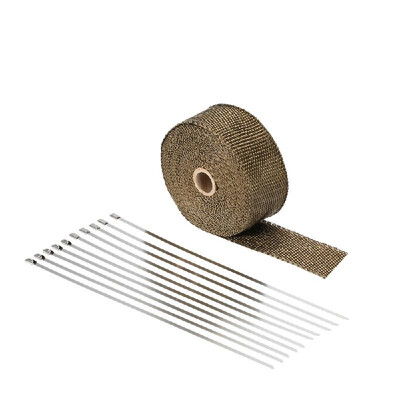 

10m Titanium Fiber Heat Wrap Exhaust Manifold 10 Cable Ties 30cm for Car Motorcycle