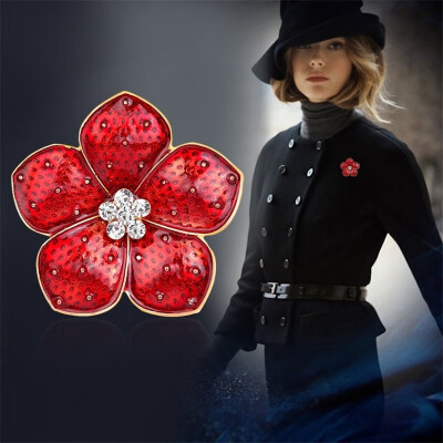 

Womens Large Red Crystal Poppy Pin Brooch Badge Vintage Flower Gift Poppies