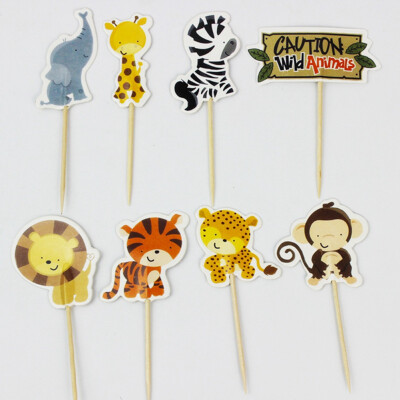

24pcs Jungle Animal Cupcake Toppers Cake Decor Birthday Party Favors Supplies