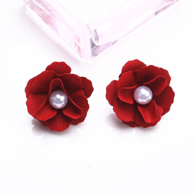 

EK703 Fashion Cute Spray Paint Pearl Flower Stud Earrings For Women Korean Jewelry Boho Metal Brincos Girl Gift Wedding Earrings