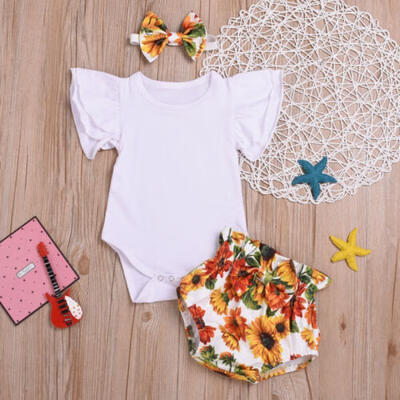 

Baby Girl Cotton Romper Tops Floral Shorts Briefs 3pcs Outfit Clothes Summer