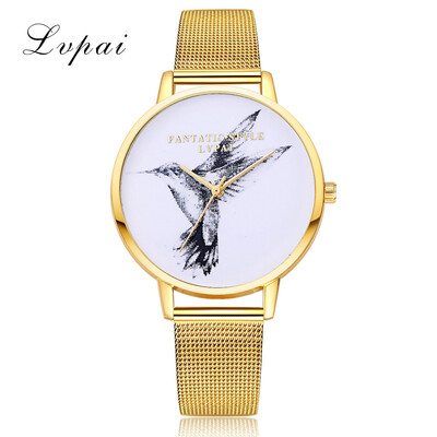 

Lvpai Rose Gold Mesh Brand Fashion Bird Watch Women Wrist Watch Garden Clock Beauty Quartz Watch Gift Relogio Feminino 533