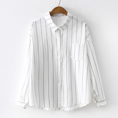 

Tailored Women Autumn Long Sleeve Striped Print Loose Button Shirt Casual Blouse Tops