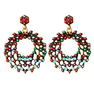 

Gorgeous Elegant Hollow Luxury Romantic Retro for women New Colorful Bohemia Brilliant Rhinestone Round Beads Earrings