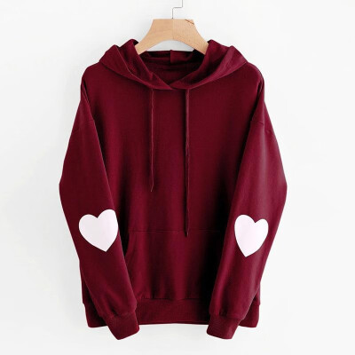 

Fashion Women Hoodie Sweatshirts Heart Pattern Long Sleeve Casual Loose Pullover Hooded Tops PinkBurgundyBlack