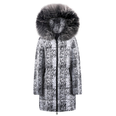 

Roseonmyhand Womens Winter Long Down Cotton Snake Print Parka Hooded Coat Jacket Outwear