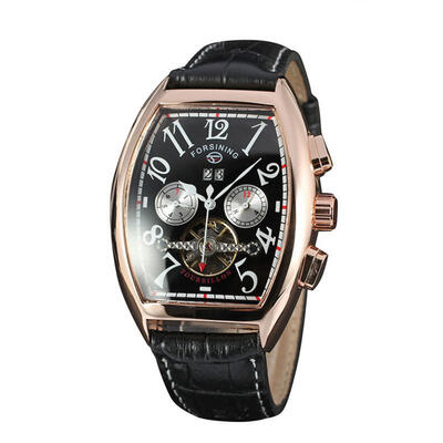 

Mens Retro Rectangular Wrist Watch Premium Casual Mechanical Watch With Genuine Leather Band