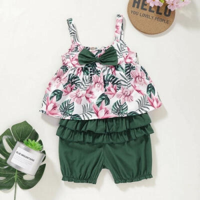 

Toddler Kids Baby Girls Outfit Flower Tops BowShorts Outfits Set Clothes