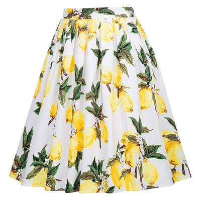 

Roseonmyhand Womens Retro Casual Tutu Waist Skirt Half-Length Print Skirt