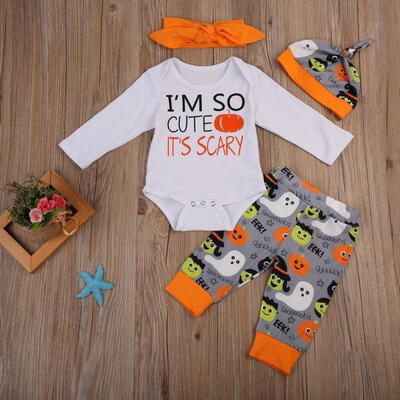 

4PCS Cute Halloween Baby Boys Girls Infant Romper Long Pants Outfits Set Clothes