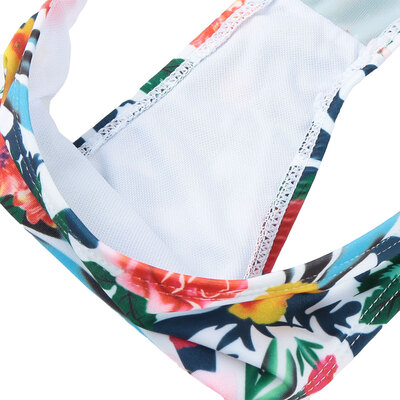 

Sexy Women Bikini Set Floral Leaves Print Padded Top Bottom Cross Bandage Beach Swimwear Swimsuit Bathing Suit Red
