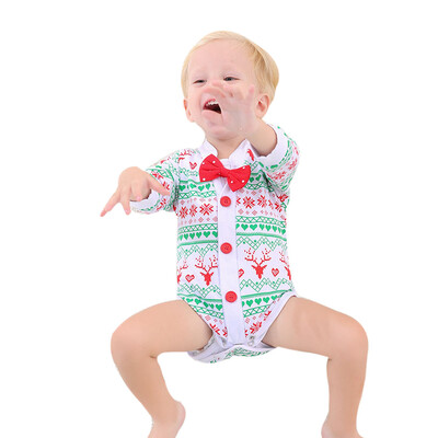 

Newborn Infant Baby Handsome Boy Deer Bow Tie Romper Christmas Outfits Set