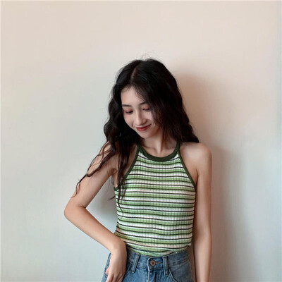 

crop top women Summer Fashion Concise Sweet All-match Sexy Striped Sleeveless Slim Fit Camisoles