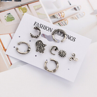 

Bohemia Punk Style Ancient Silver Color Palm Earring Sets Hope Earrings For Women