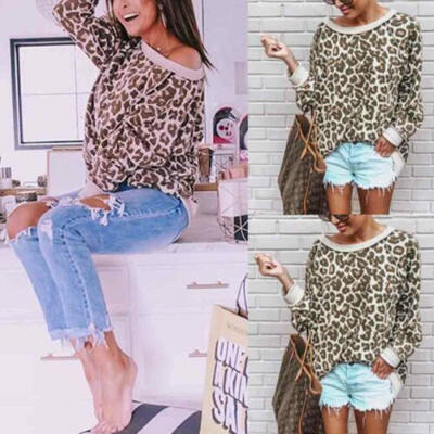 

Womens Long Sleeve Leopard Loose Winter Warm Sweater Casual Jumper Pullover Tops
