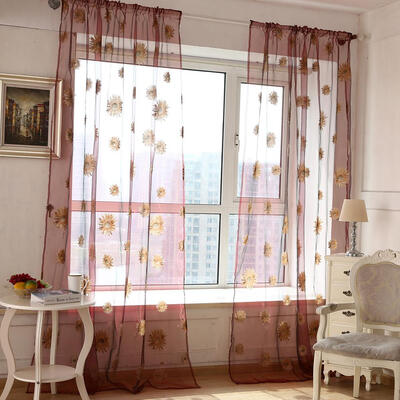 

Sunflower Print Window Door Curtain Tulle Curtains for Living Room Bedroom