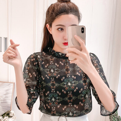 

Womens Floral Print Loose Pullover Chiffon Blouse To