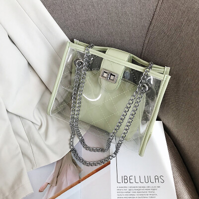 

Summer transparent bag female 2019 new Korean version of the wild single shoulder slung fashion lock chain Tot son package