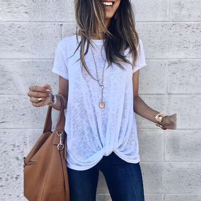 

Nomeni Women Casual Knot Short Sleeve Round Neck Tunic T-Shirt Tops Blouse BUL