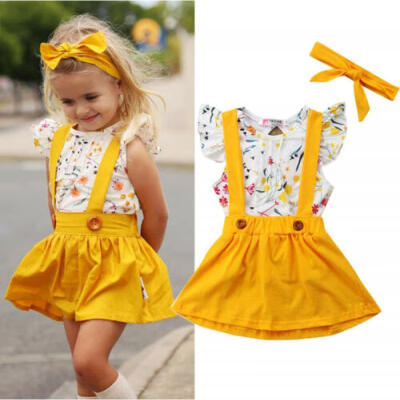 

3PCS Toddler Baby Kids Girls Summer Floral Tops Skirt Outfits Set Clothes 0-5T