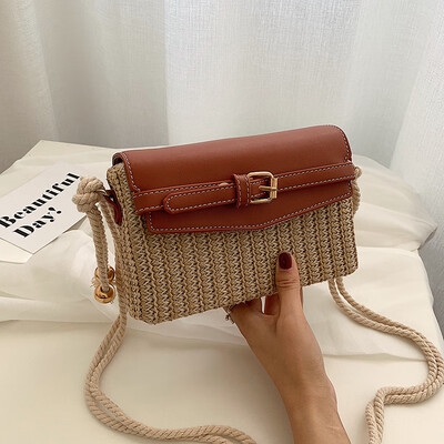 

Net red contrast bag summer personality woven bag womens new 2019 simple fashion box slung small square bag